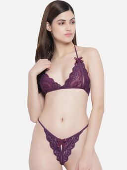 Secrets By ZeroKaata - Women Purple Lace Lingerie Set