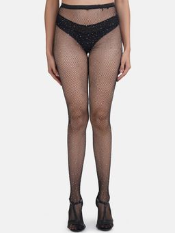 Secrets By ZeroKaata - Black Self Design Sheer Pantyhose Stockings For Women