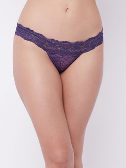 Secrets By ZeroKaata - Women Purple Self Design Lace Bikini Briefs