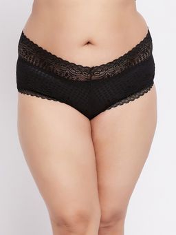 Secrets By ZeroKaata - Plus Size Women Self Design Lace Hipster Briefs Black