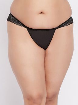 Secrets By ZeroKaata - Plus Size Women Self Design Lace Thong Briefs Black