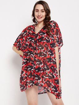 Secrets By ZeroKaata - Women Printed Cover Up Dress - Red