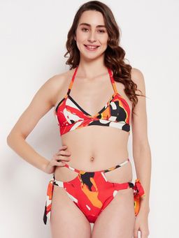 Secrets By ZeroKaata - Women Printed Halter Neck Lingerie Red (Set of 2)