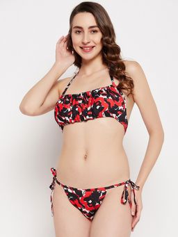 Secrets By ZeroKaata - Women Printed Halter Neck Bikini Set Red