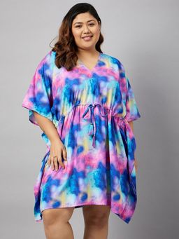 Secrets By ZeroKaata - Printed Plus Size Kaftan Nightdress For Women-Multi-Color