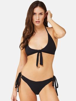 Secrets By ZeroKaata - Women Stretchable Ribbed Halter Swim Bikini Set
