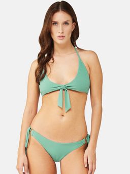 Secrets By ZeroKaata - Women Stretchable Ribbed Halter Swim Bikini Set