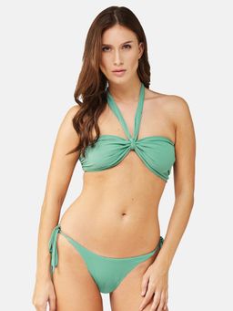 Secrets By ZeroKaata - Women Stretchable Ribbed Halter Swim Bikini Set