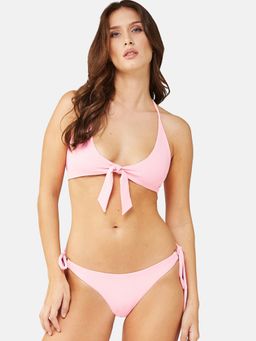 Secrets By ZeroKaata - Women Stretchable Ribbed Halter Swim Bikini Set