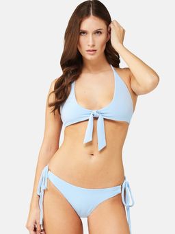 Secrets By ZeroKaata - Women Stretchable Ribbed Halter Swim Bikini Set