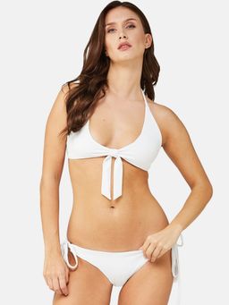 Secrets By ZeroKaata - Women Stretchable Ribbed Halter Swim Bikini Set
