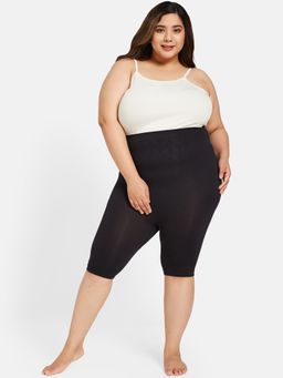 Secrets By ZeroKaata - Plus Size Women Black-Colored High-Waist Tummy Tucker & Thigh Shaper