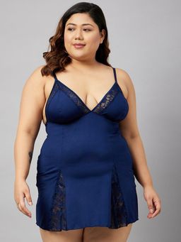Secrets By ZeroKaata - Women Plus Size Solid Short Baby Doll Lingerie (Set of 2)