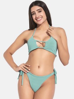 Secrets By ZeroKaata - Women Ribbed Halter Beach Wear Swim Bikini Set