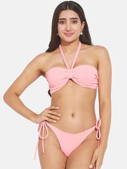 Secrets By ZeroKaata - Women Ribbed Halter Beach Wear Swim Bikini Set