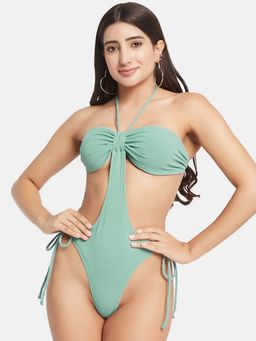 Secrets By ZeroKaata - Women Ribbed Halter Beach Wear Swim Bodysuit