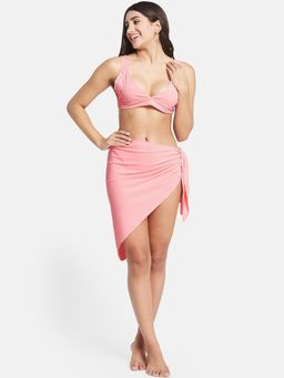 Secrets By ZeroKaata - Women Ribbed V-Neck Beach Wear Swim Bikini Set with Sarong