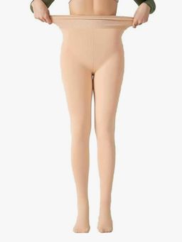 Secrets By ZeroKaata - Women Plus Size High Waist Fleece Winter Fur Stockings Nude