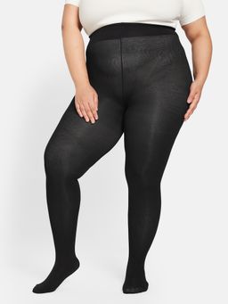 Secrets By ZeroKaata - Women Plus Size High Waist Fleece Winter Fur Stockings Black