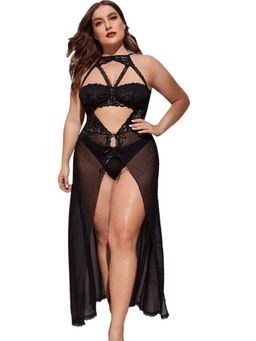 Secrets By ZeroKaata - Women Black Self Design Baby Doll Lingerie with Panty (Set of 2)