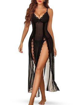 Secrets By ZeroKaata - Women Black Solid Baby Doll Lingerie with Panty (Set of 2)