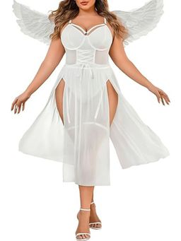 Secrets By ZeroKaata - White Solid Baby Doll Lingerie
