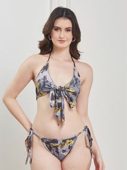 Secrets By ZeroKaata - Multi-Color Printed Halter Beachwear Swim Bikini Top with Bottom for Women