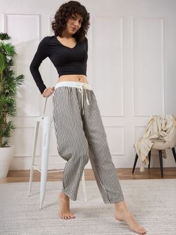 Secrets By ZeroKaata - Women Striped Summer Lounge Pants Black