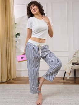 Secrets By ZeroKaata - Women Striped Summer Lounge Pants Blue