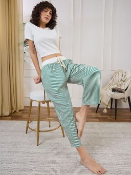 Secrets By ZeroKaata - Women Striped Summer Lounge Pants Green