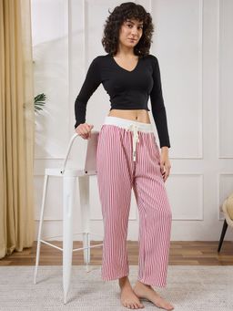Secrets By ZeroKaata - Women Striped Summer Lounge Pants Magenta