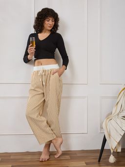 Secrets By ZeroKaata - Women Striped Summer Lounge Pants Mustard