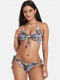 Secrets By ZeroKaata - Printed Halter Beachwear Swim Bikini Set