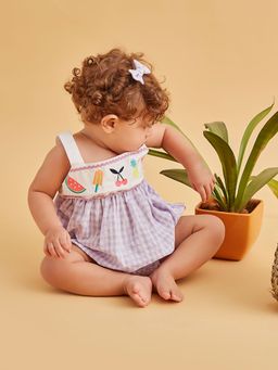 FURR BALLS - Girls Purple Embroidered Romper