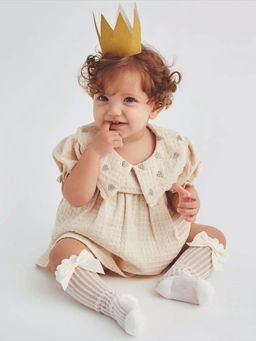 FURR BALLS - Girls Off White Checks Knee Length Dress