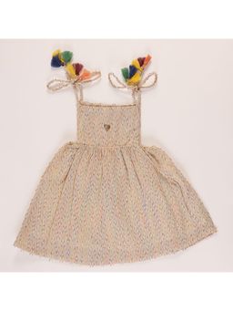 FURR BALLS - Girls Off White Textured Knee Length Dress