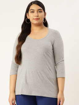 theRebelinme - Plus Size Womens Light Grey Solid Color Round Neck Cotton 3/4th Sleeve T-Shirt