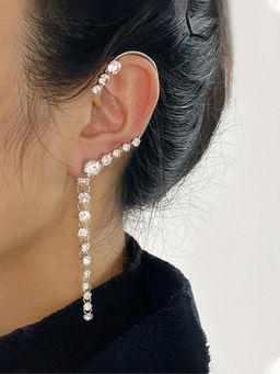 Yellow Chimes - Silver Tone Crystal Studded Non-Pierced Ear cuffs