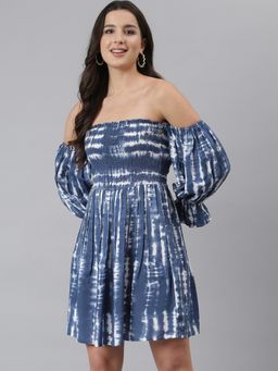 Deebaco - Women's Blue Tie-Dye Off-Shoulder Mini Dress