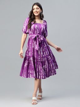 Deebaco - Purple Tie Dye Women's Tiered Midi Dress