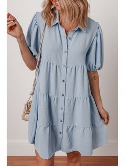 Errabelly - Beau Blue Shirt Collar Button Up Tiered Shift Dress