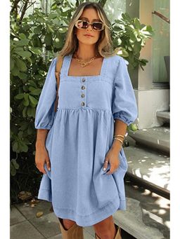 Errabelly - Beau Blue Denim Button Detail Babydoll Mini Dress