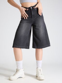 TARAMA - Black High Rise Denim Comfort Shorts