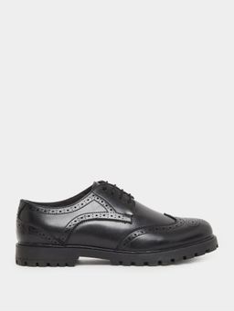 Styli - Men Black Texture Lace Up Brogue Shoes