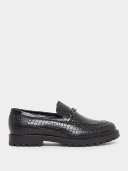 Styli - Men Black Chain Accent Chunky Loafers