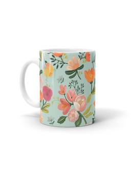 Macmerise - Payal Singhal Aqua Handpainted Flower Pattern Milk, Tea, Coffee Mug 330ml
