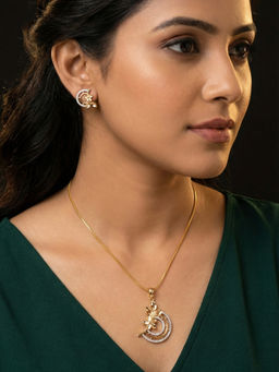 Niscka - Floral White CZ Gold Plated Jewellery Set