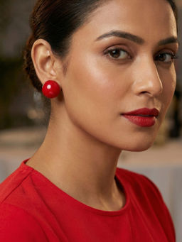 Niscka - Crimson Red Classic Round Stud Earrings