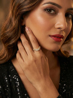 Niscka - Gold Plated Geometric White Stone Adjustable Ring