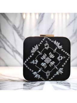 Phulkari Forever - Hand Embroidered Phulkari Moonlight Black Square Clutch